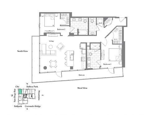 Floor plan for 2 beds, 2 baths, 1319 sqft